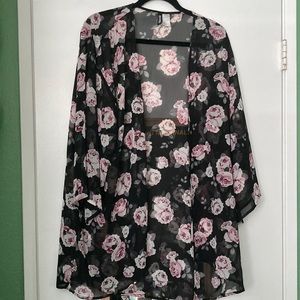 H&M Black Sheer Rose Cover Kimono